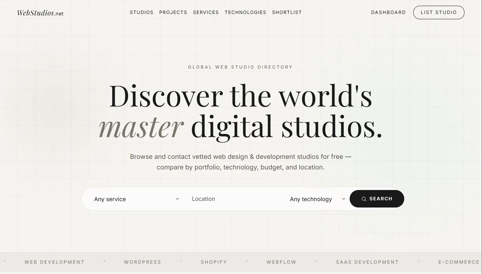 WebStudios marketplace directory interface